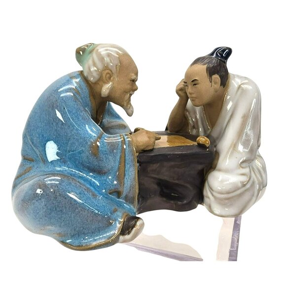 Chinese Mudmen Figurine Of Two Men Playing Go Game Table Art Decor JE390 - Picture 4 of 8